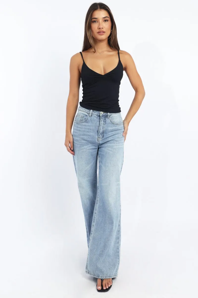 Stretchable Material Black Supersoft Cami Top Cross Over