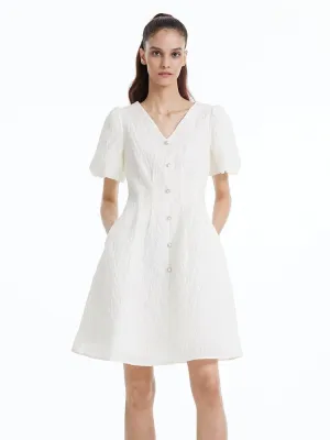 Fitted Waist And V-Neck Jacquard Midi Dress Bohemian Look Modern body-hugging short dress