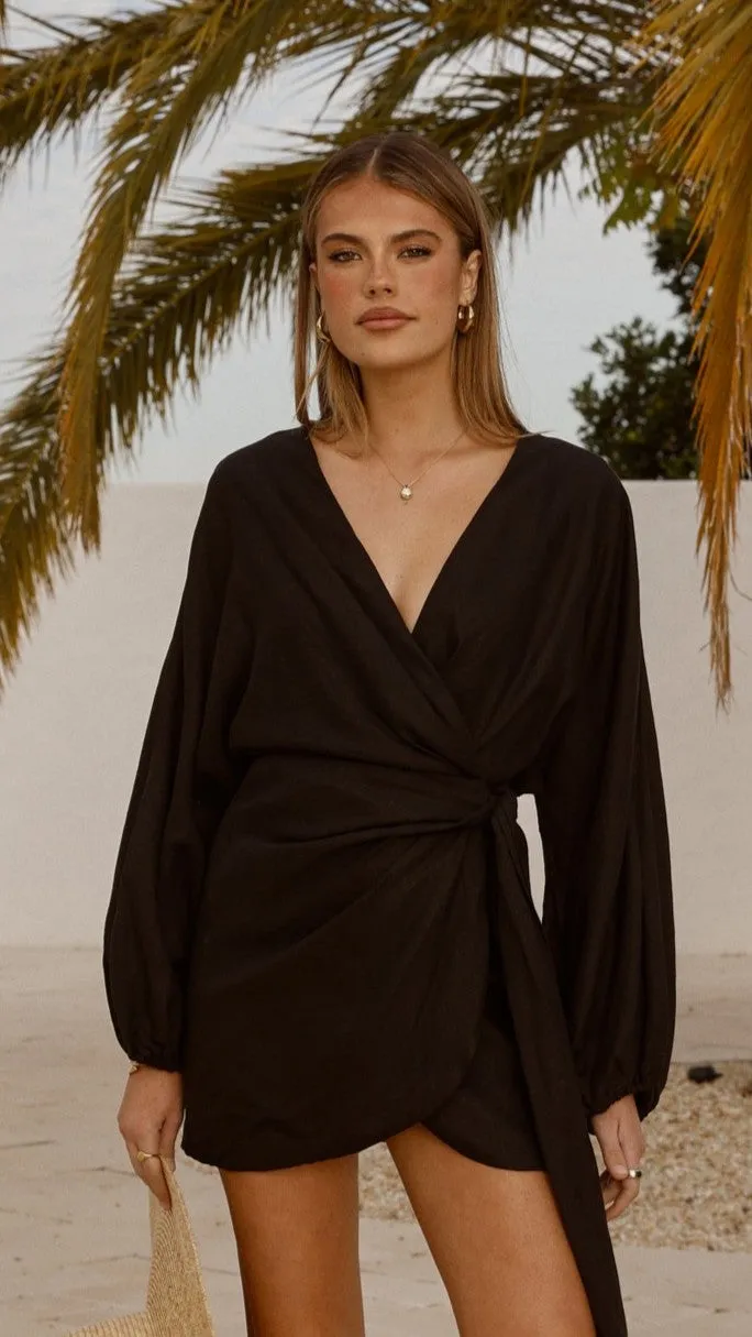Myra Long Sleeve Mini Dress - Black Charming Silhouette Reinforced Stitching