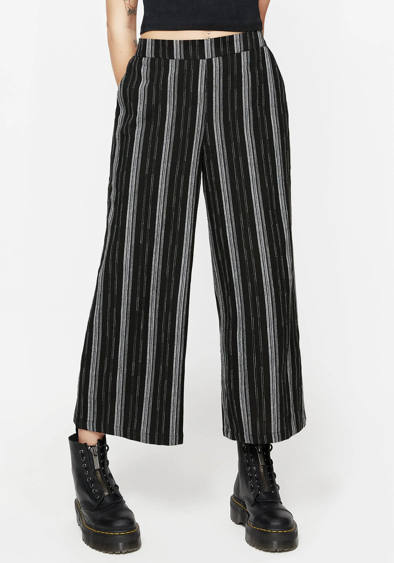 Clandestine Stripe Cotton-Blend Culottes Breathable Design