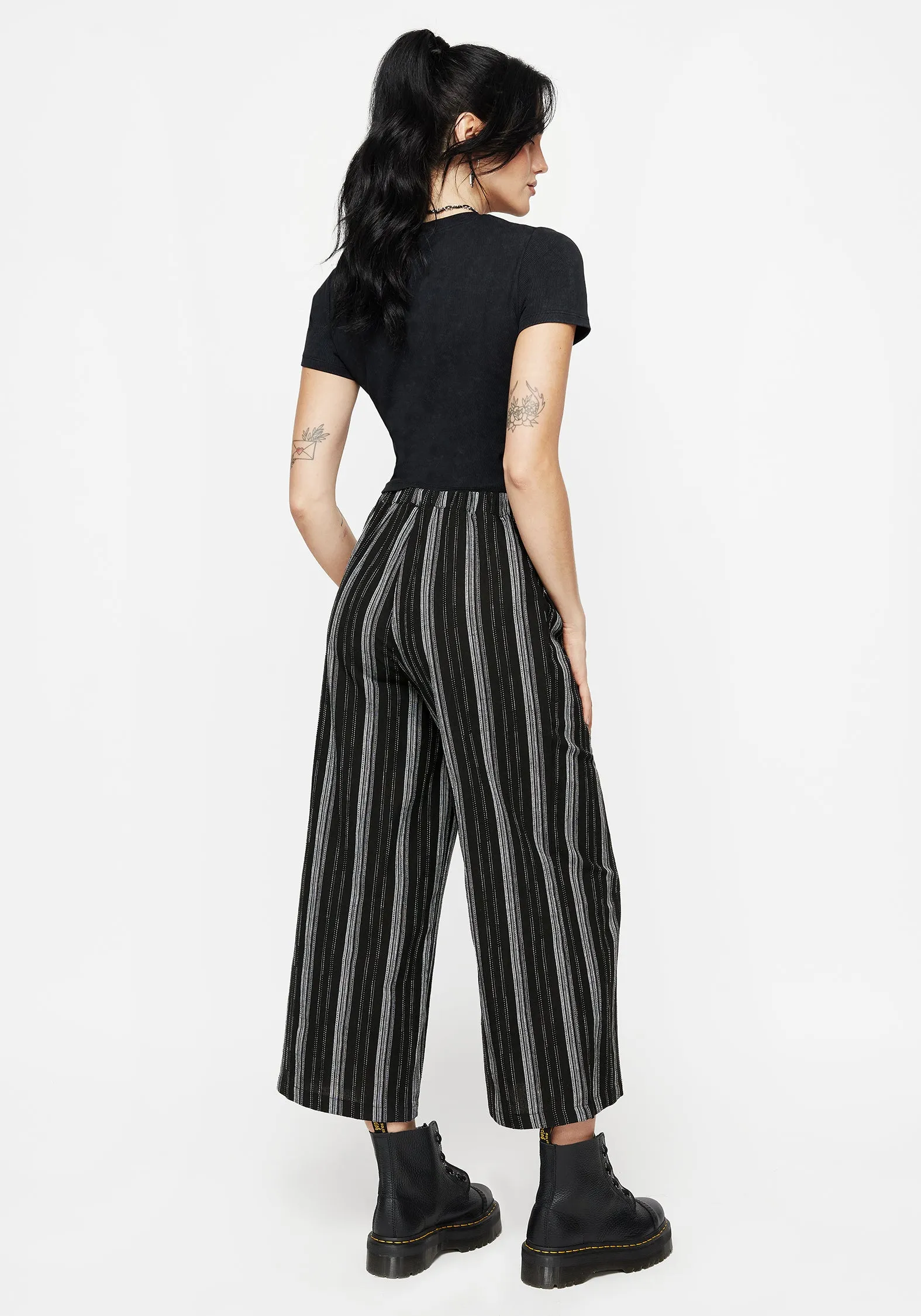 Odor Control Treatment Hip Friendly Pockets Clandestine Stripe Cotton-Blend Culottes