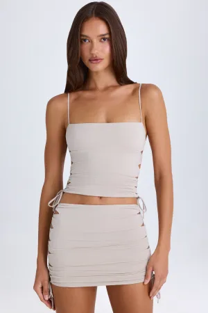 Ruched Cut-Out Mini Skirt in Taupe Fit Choice Heritage Brand