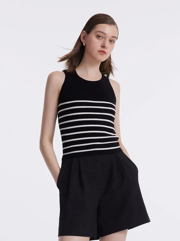 Acetate Cotton Knitted Striped Tank Top scientific research Reinforced Stitching