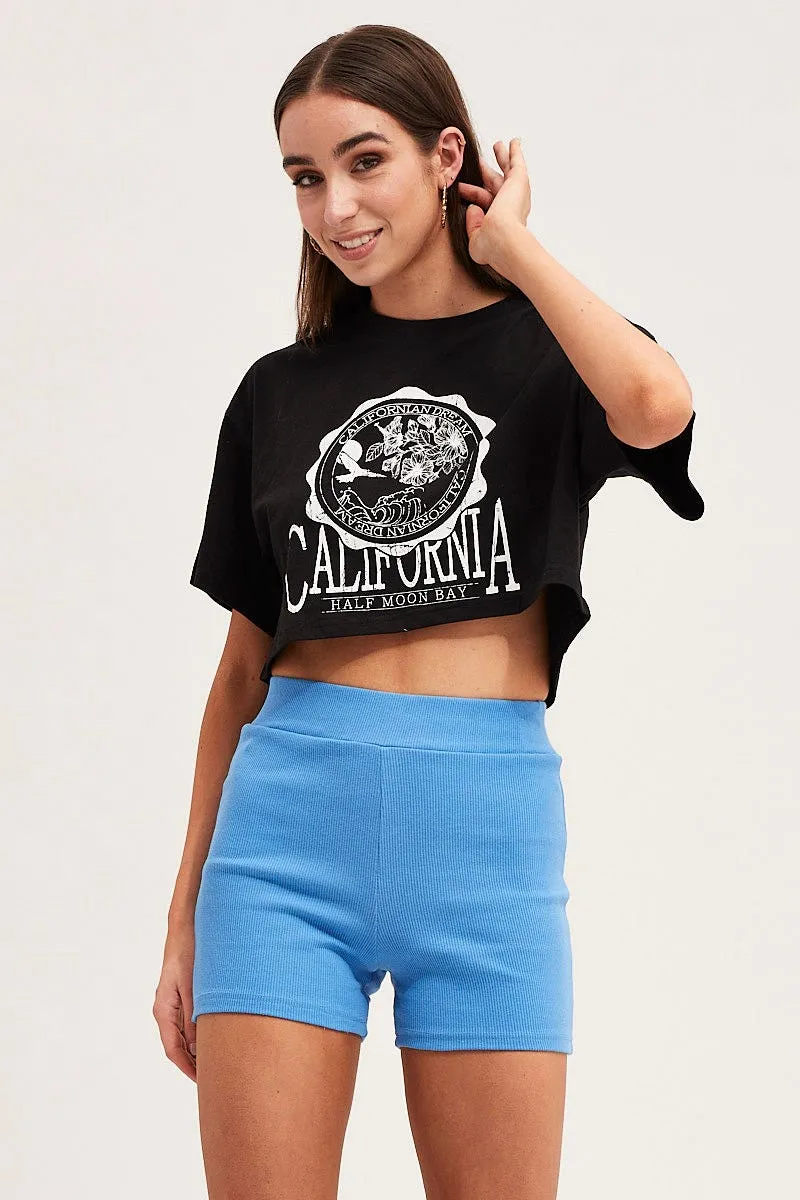 Black Crew Cropped Graphic T-Shirt Active Outfit Stylish Casual