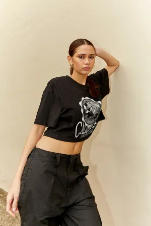 Black Crew Cropped Graphic T-Shirt SkinFriendlyFibers Classic Layer Wear