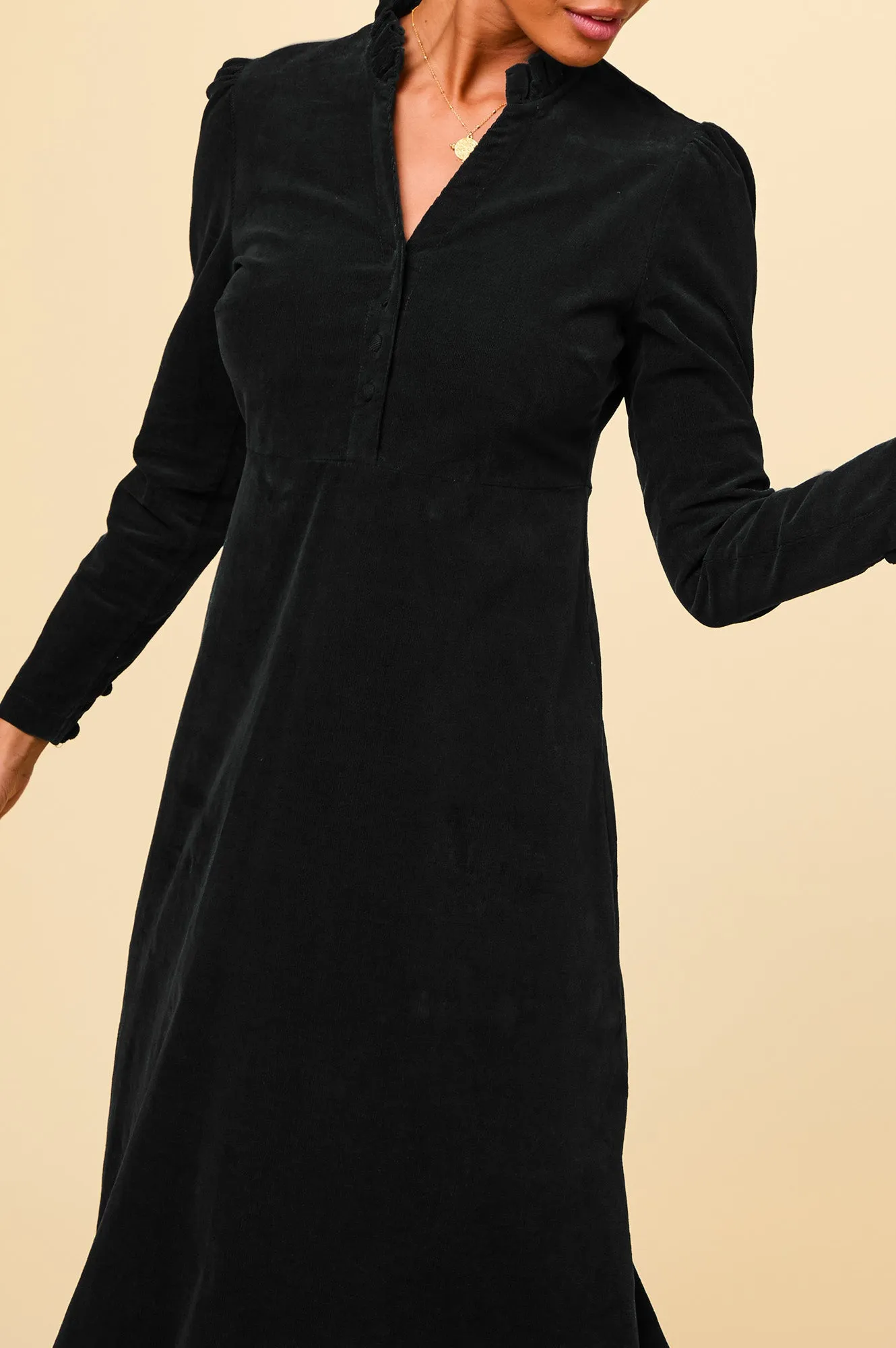 Book Cafe Taxi Line Percy Midi Stretch Corduroy Dress | Black