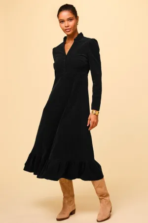 Wave Sound Percy Midi Stretch Corduroy Dress | Black