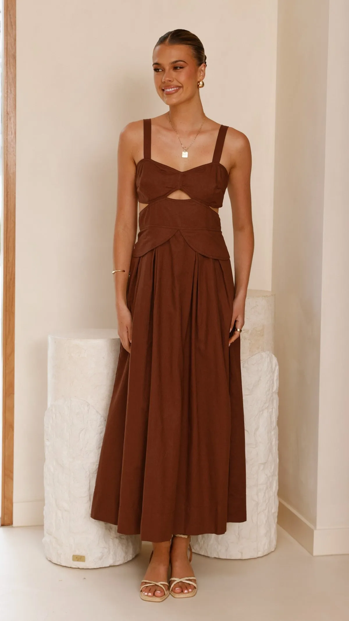 Harleigh Midi Dress - Brown Sapphire Light Beach Path
