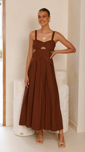 Harleigh Midi Dress - Brown Everyday Smart french chic