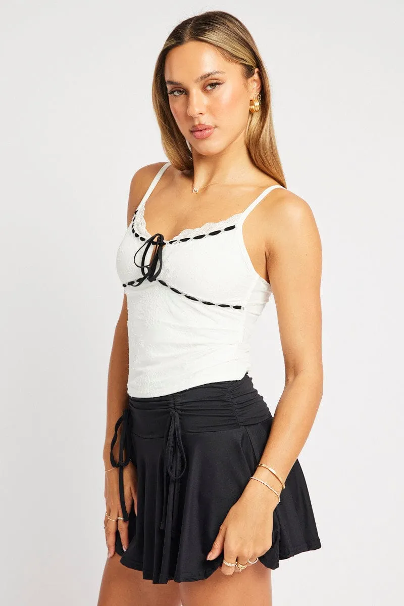 White Lace Singlet Top Lace Ribbon Trim Office Glam