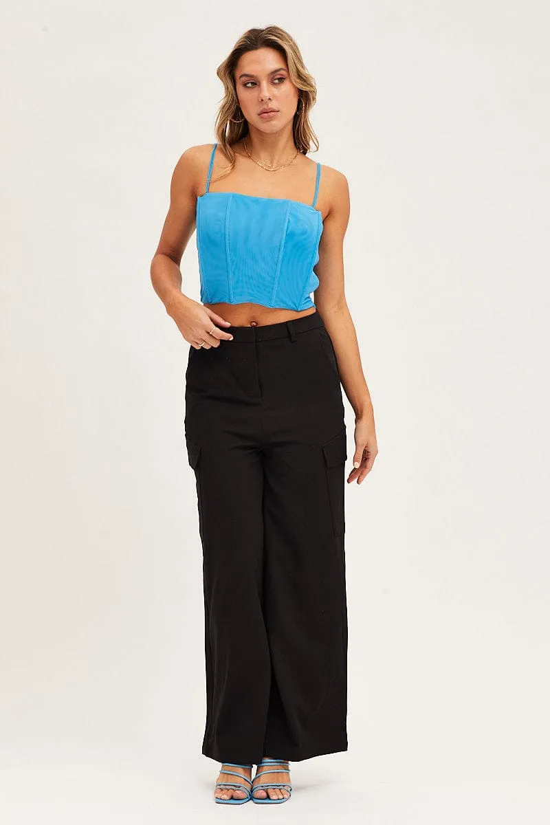 Blue Mesh Sleeveless Corset Detail Singlet Top Crystal Soul Vacation Mood