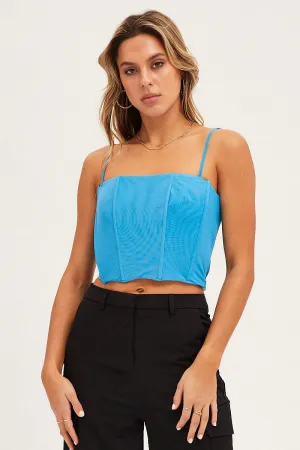 Blue Mesh Sleeveless Corset Detail Singlet Top Vision Fit
