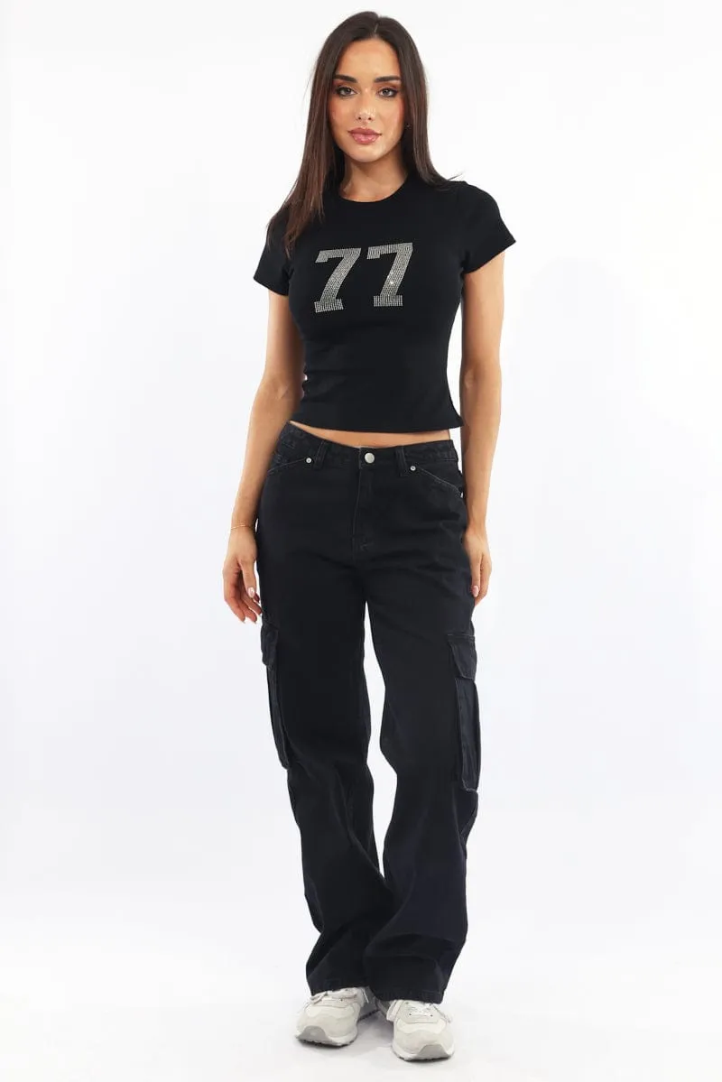 Black Graphic Tee Short Sleeve Trendy Vibe Casual Comfort Top