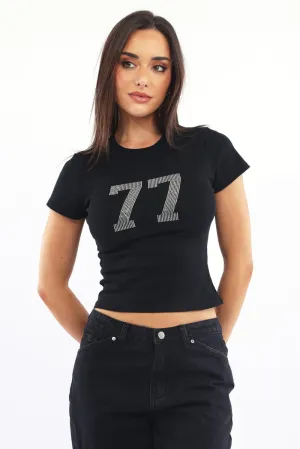 Trendy Apparel Stretchable Weave Black Graphic Tee Short Sleeve