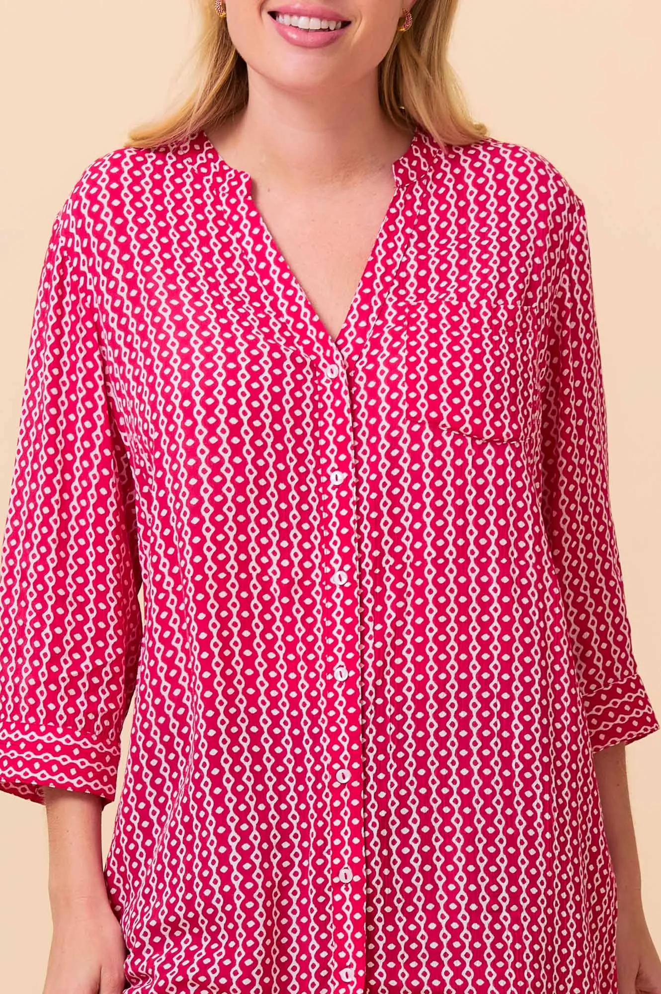 Lightweight and airy mini Mila Shirt Tunic | Santorini Red/White