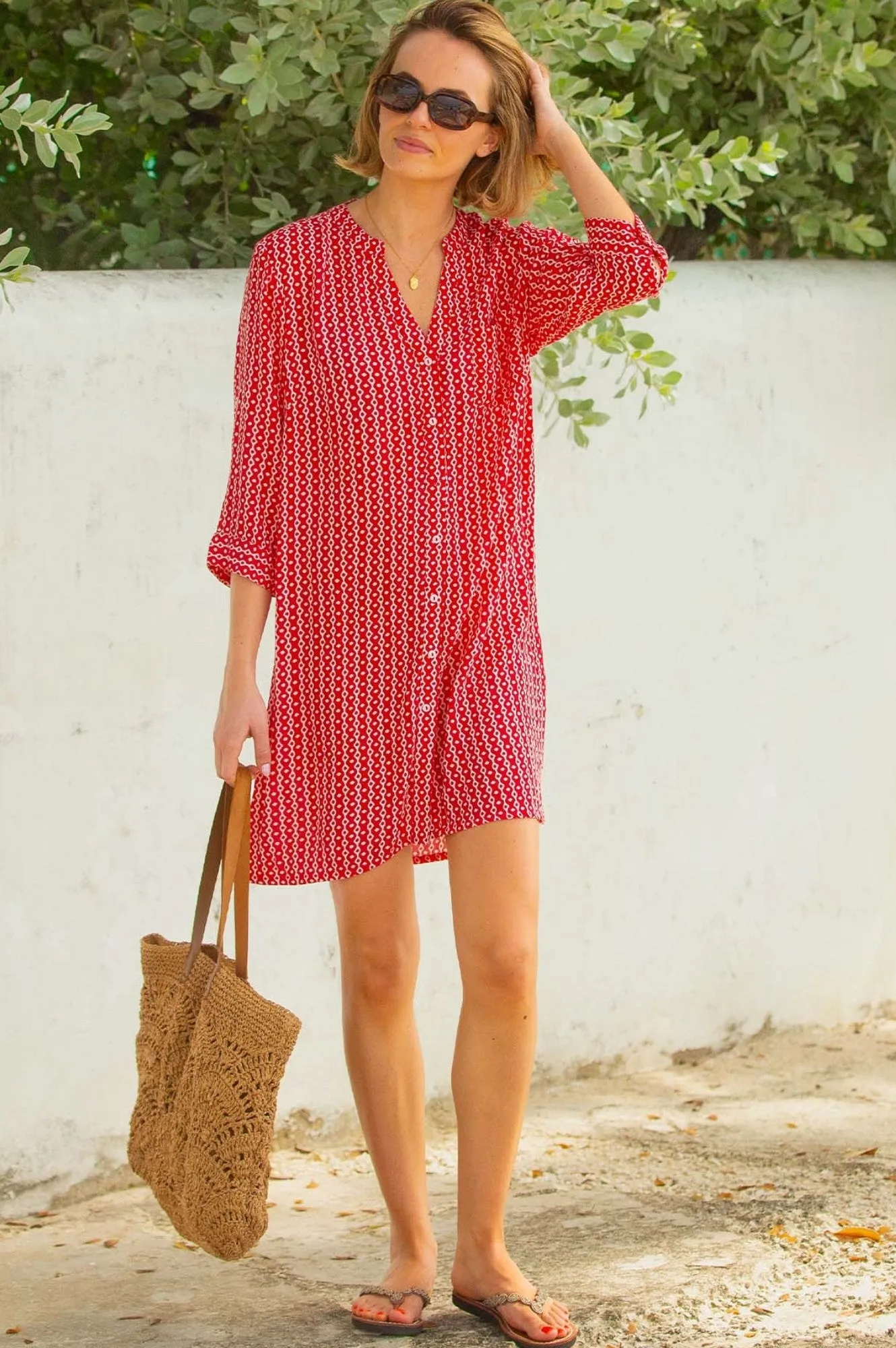 Mila Shirt Tunic | Santorini Red/White Sunset Glam