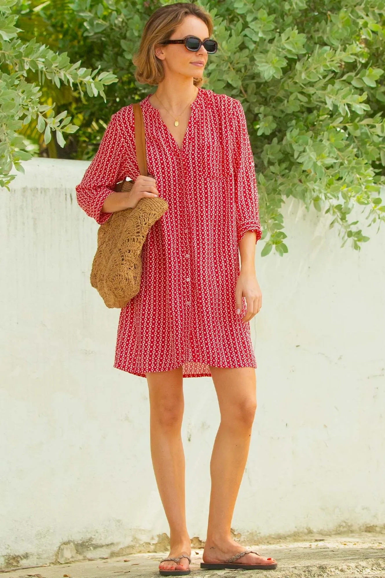Glow Cool Travel Light Mila Shirt Tunic | Santorini Red/White