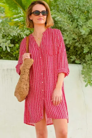 Mila Shirt Tunic | Santorini Red/White Trendy Charm