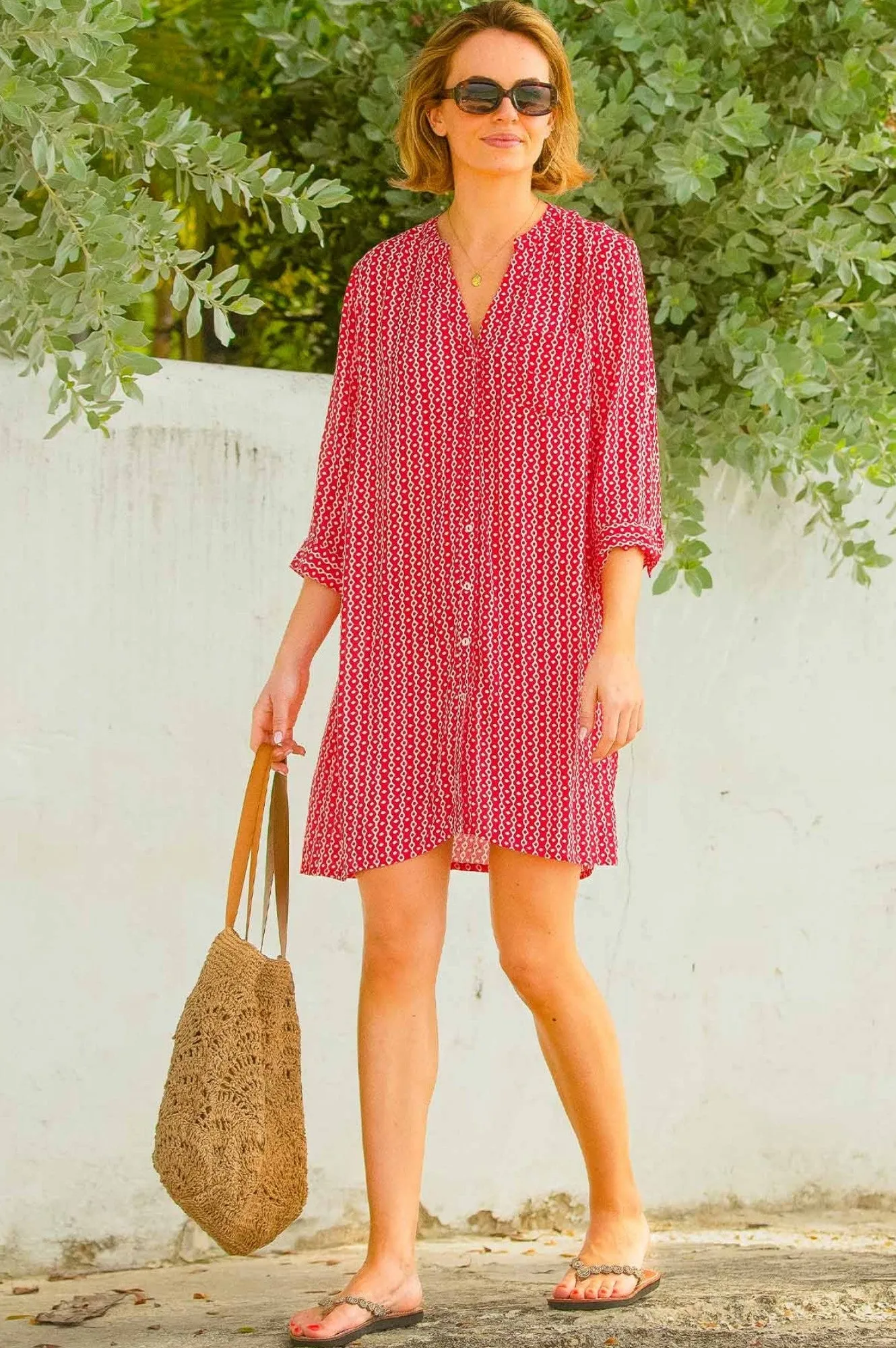Summer Ready Mila Shirt Tunic | Santorini Red/White