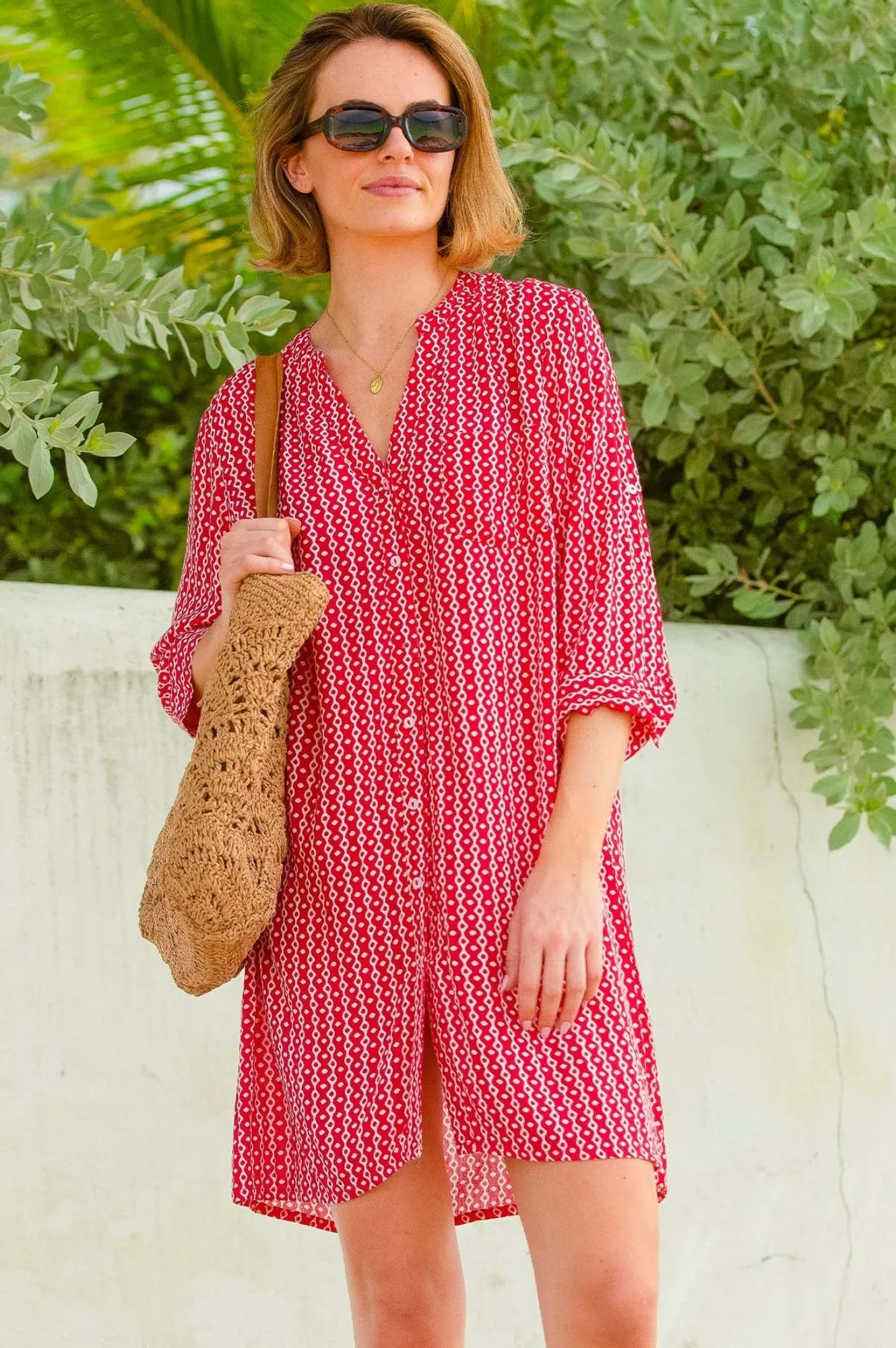 Mila Shirt Tunic | Santorini Red/White Trendy Charm