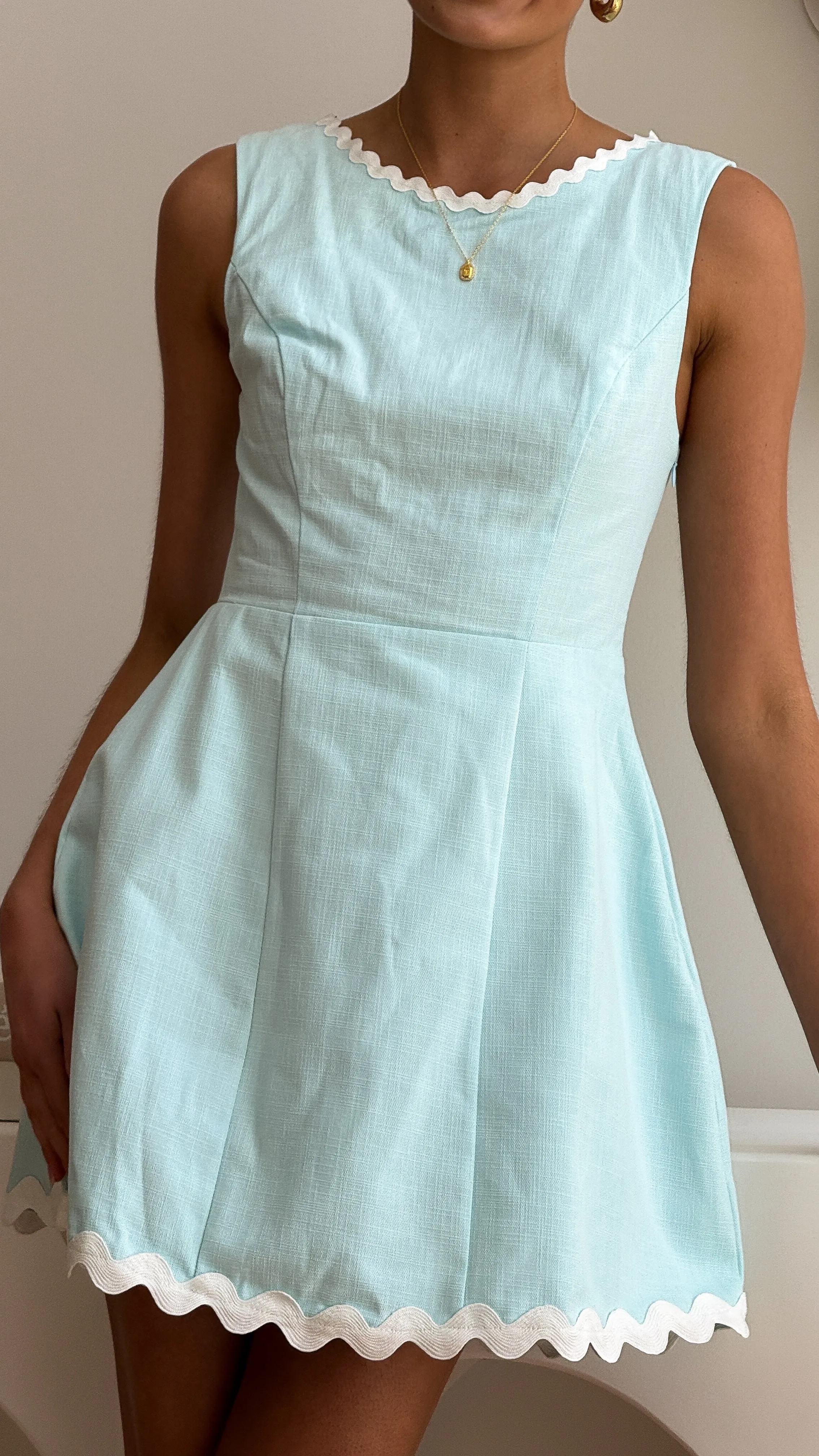 Floral design Non Irritating Tags Aceline Mini Dress - Blue/White