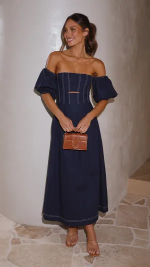 Claira Midi Dress - Navy Layering friendly
