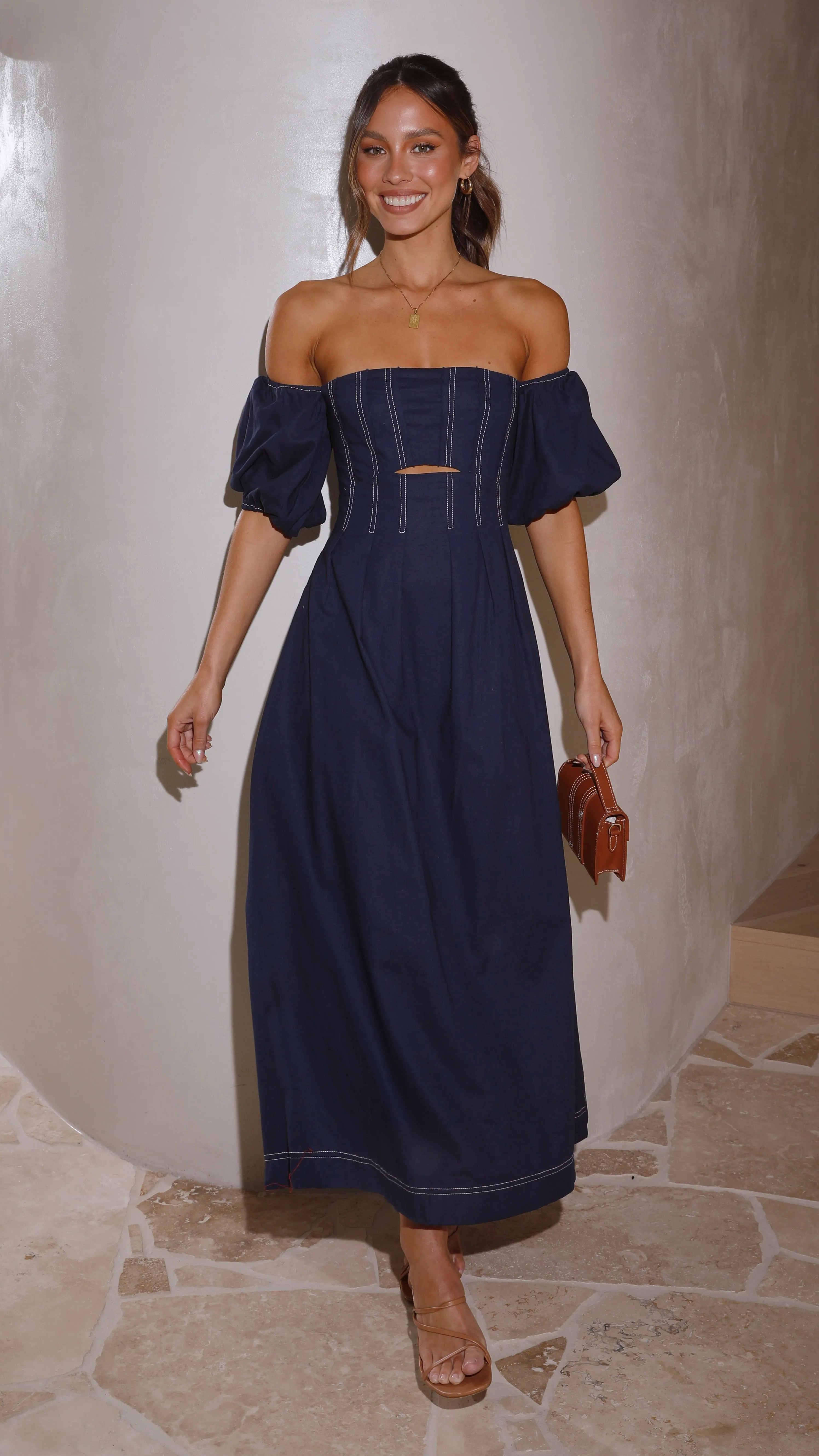 Seasonal Comfort Tea Garden Claira Midi Dress - Navy