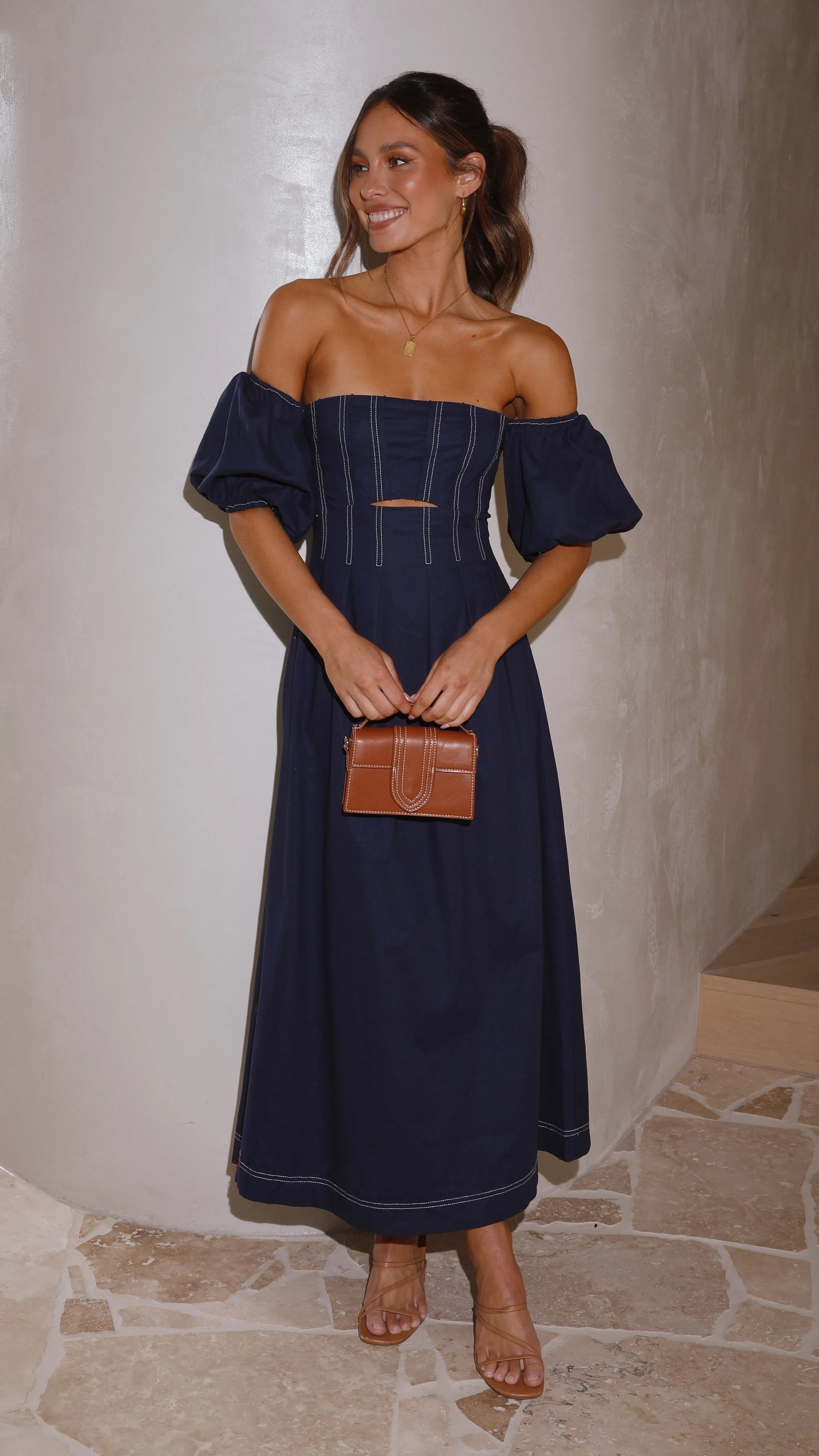 Claira Midi Dress - Navy Layering friendly