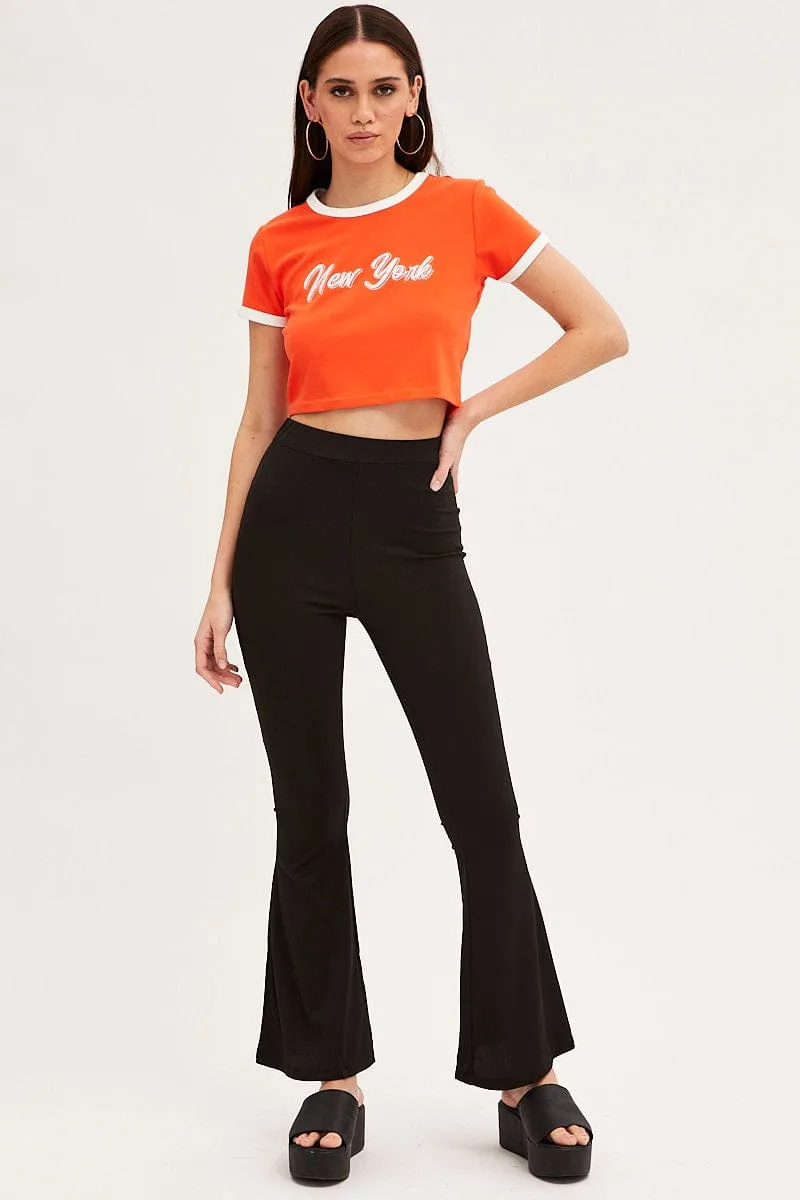 Chic Vibes Natural Fiber Blend Orange Baby Tee Short Sleeve Crew Neck Crop New York