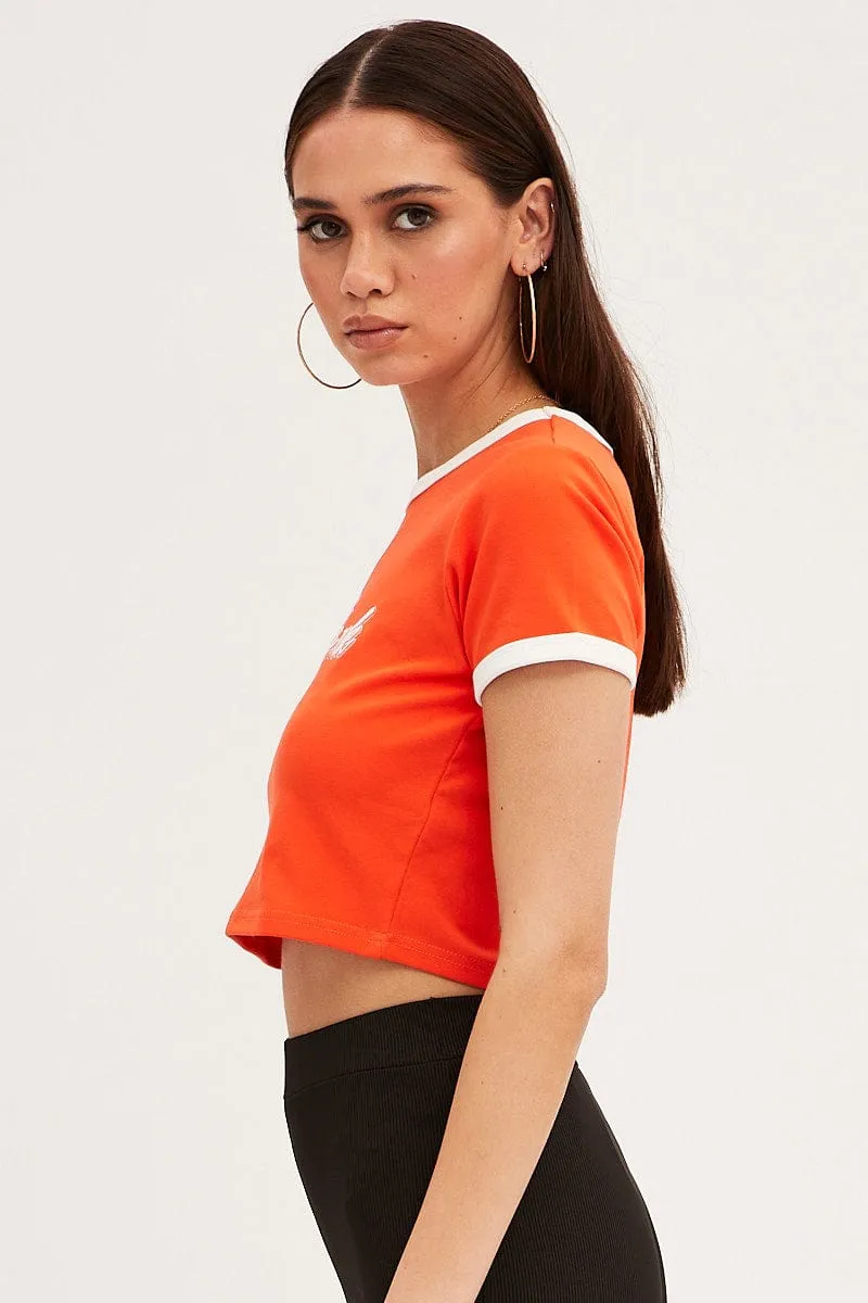 Breathable fabric Casual and cool Orange Baby Tee Short Sleeve Crew Neck Crop New York