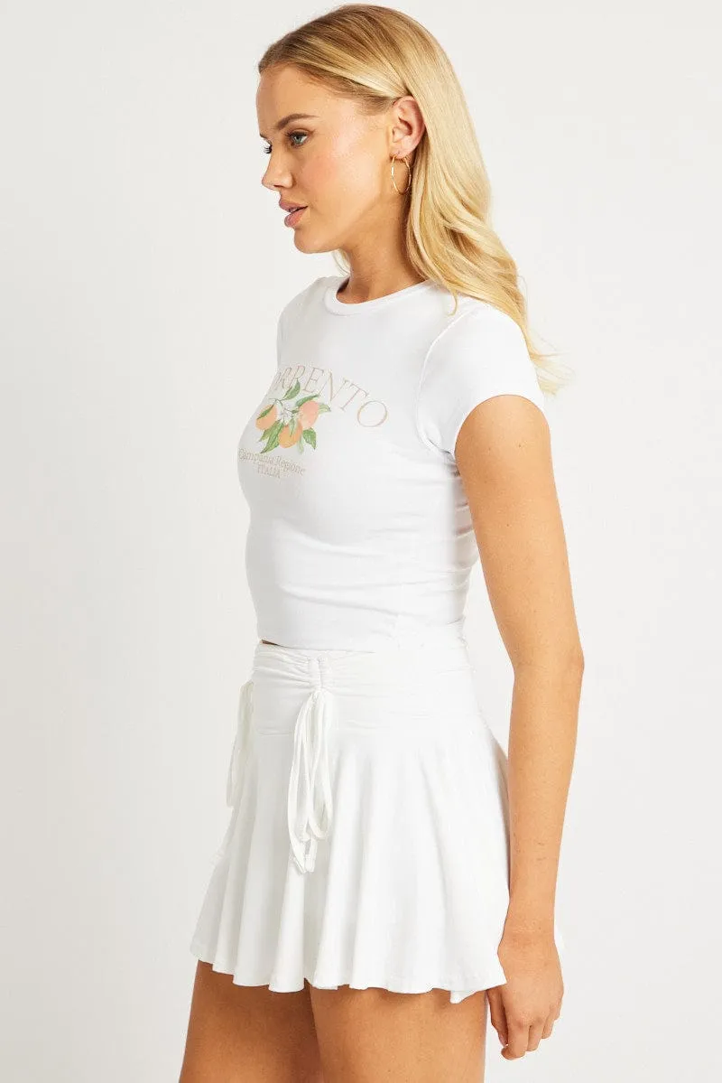 Relaxed Armhole Cut White Graphic Tee Short Sleeve