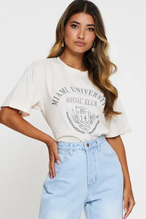 elastic waistband Smart Fashion Beige Graphic T Shirt Short Sleeve