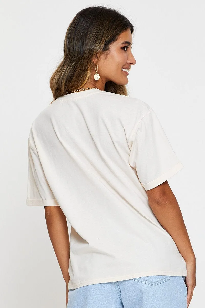 Daily Trend Beige Graphic T Shirt Short Sleeve