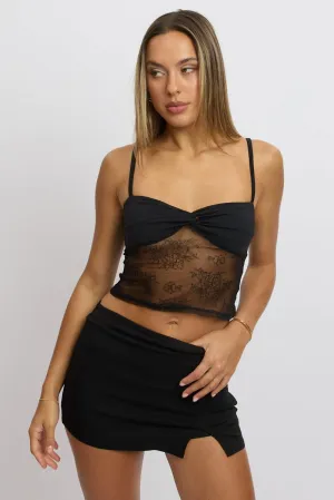 Gym Safe Black Singlet Top Twist Front