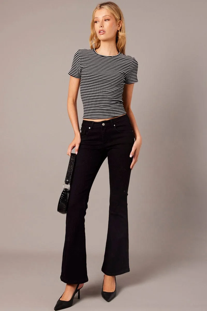 Black Stripe Longline T Shirt Short Sleeve Crew Neck Rib Jersey NonIrritating Seams City Beat