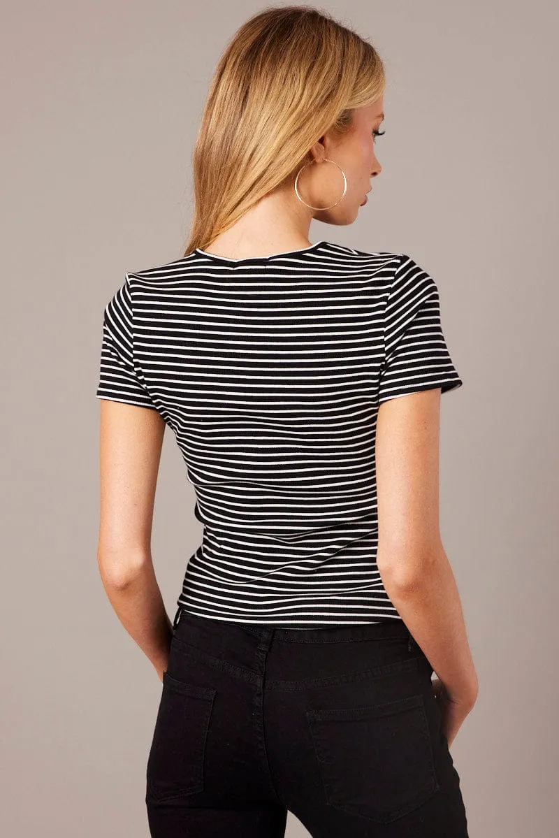 AbrasionResistantThread Black Stripe Longline T Shirt Short Sleeve Crew Neck Rib Jersey