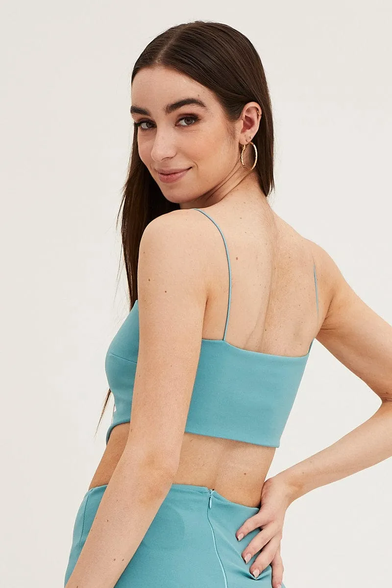 Blue Ponte Scarf Crop Top Cool Nylon