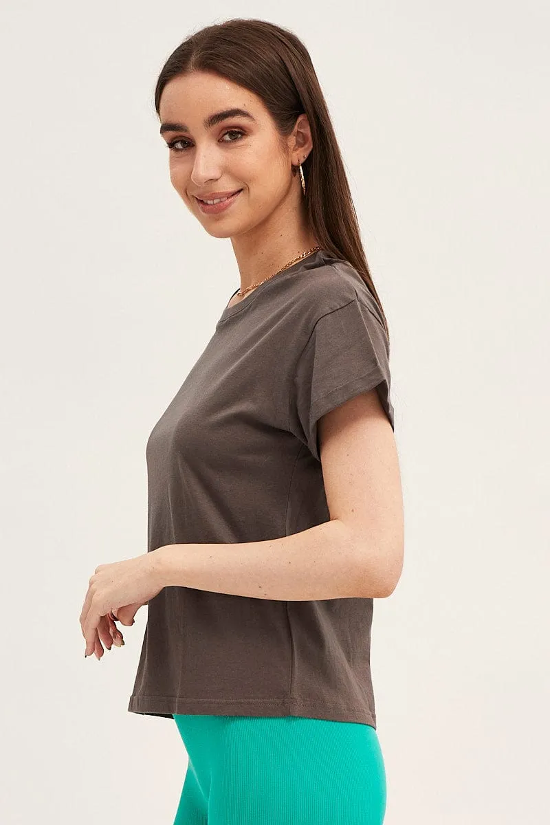Tribal Soul Ventilated Back Panel Grey Roll Sleeve Crew Neck Tee