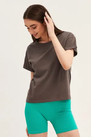 Grey Roll Sleeve Crew Neck Tee Glow Core Flatlock stitching