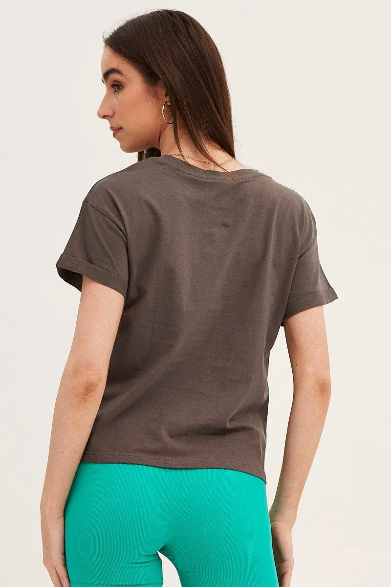 Grey Roll Sleeve Crew Neck Tee Professional Look