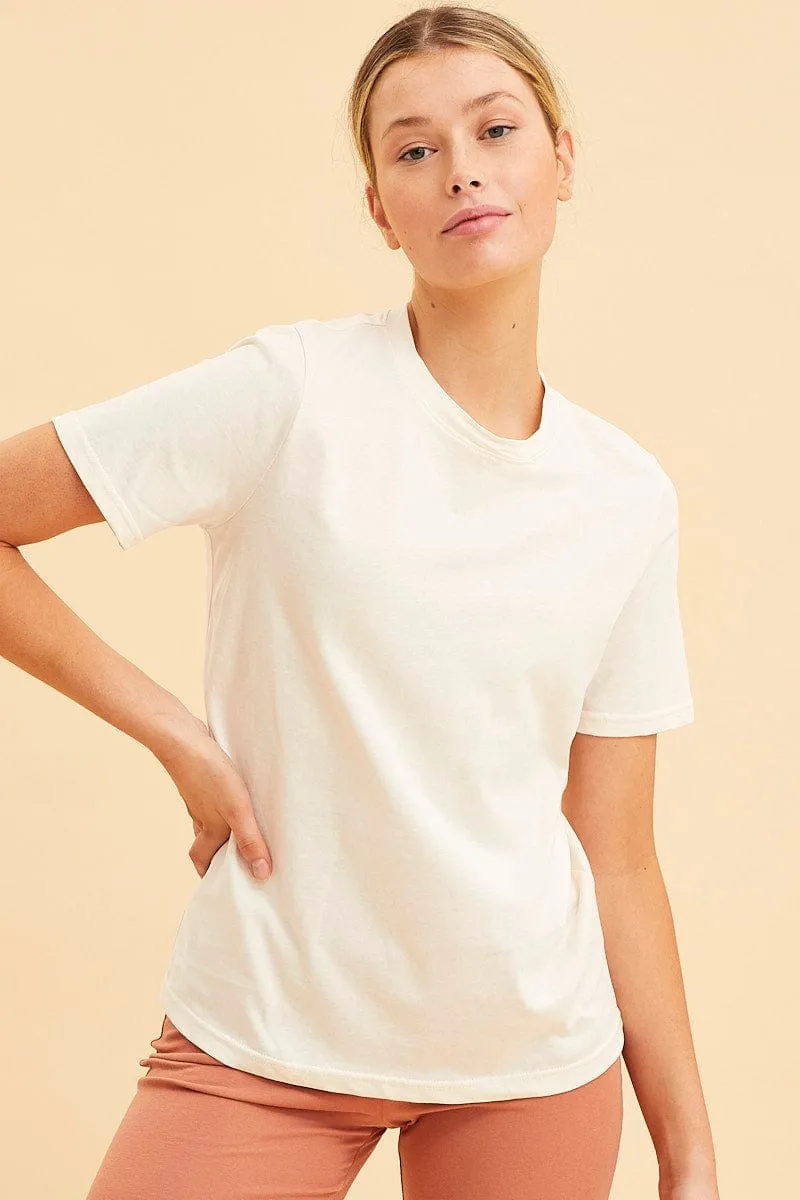 Cozy Dress Calm Ease White Cotton T-Shirt Crew Neck Regular Fit Cotton