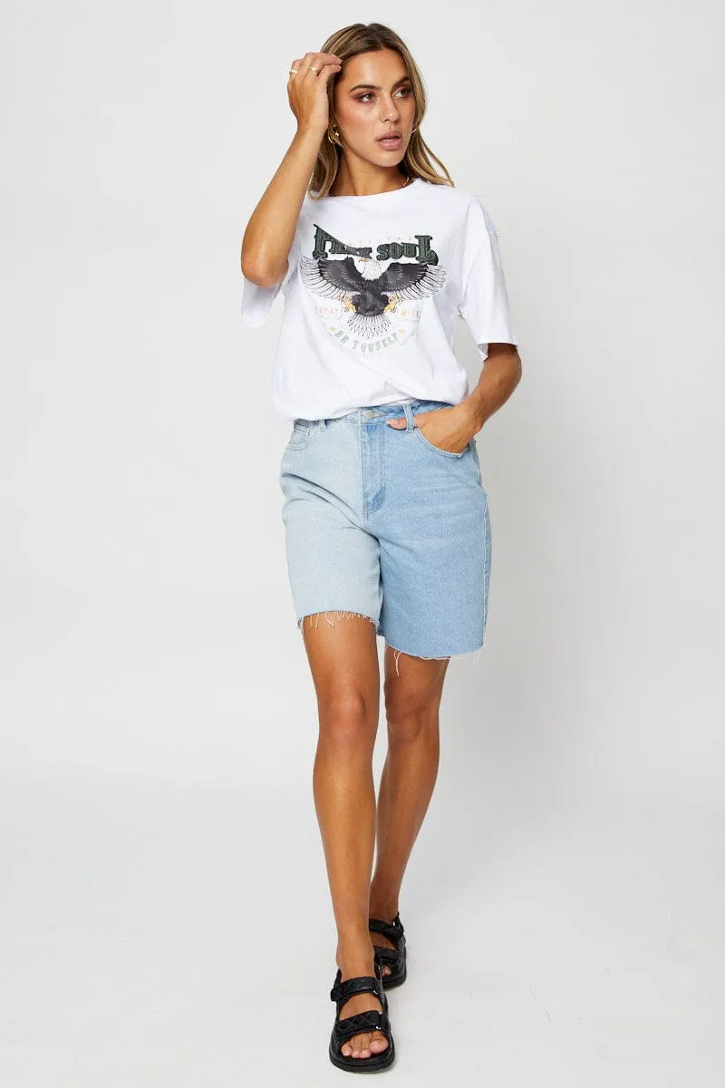White Graphic T-Shirt Short Sleeve Relax Style Trend