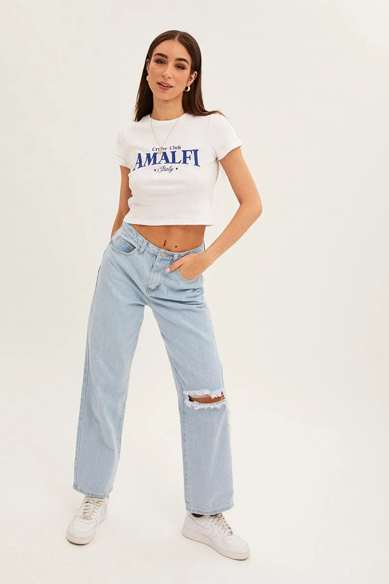 OversizedSilhouette White Baby Tee Amalfi Embroidered Crew Short Sleeve