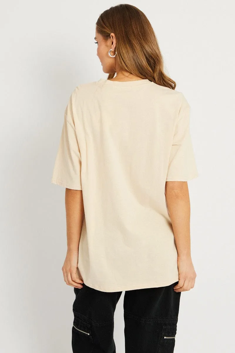 Beige Graphic Tee Short Sleeve Luxury exclusivity