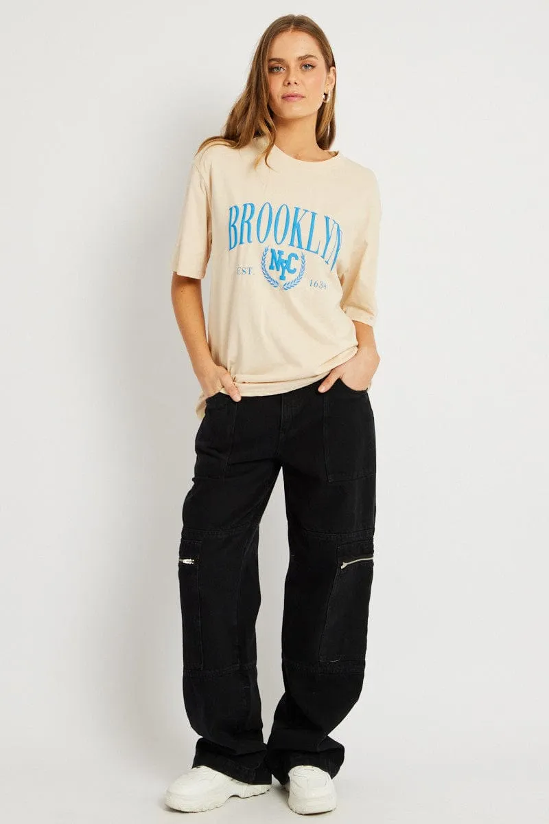 Beige Graphic Tee Short Sleeve Summer Wardrobe