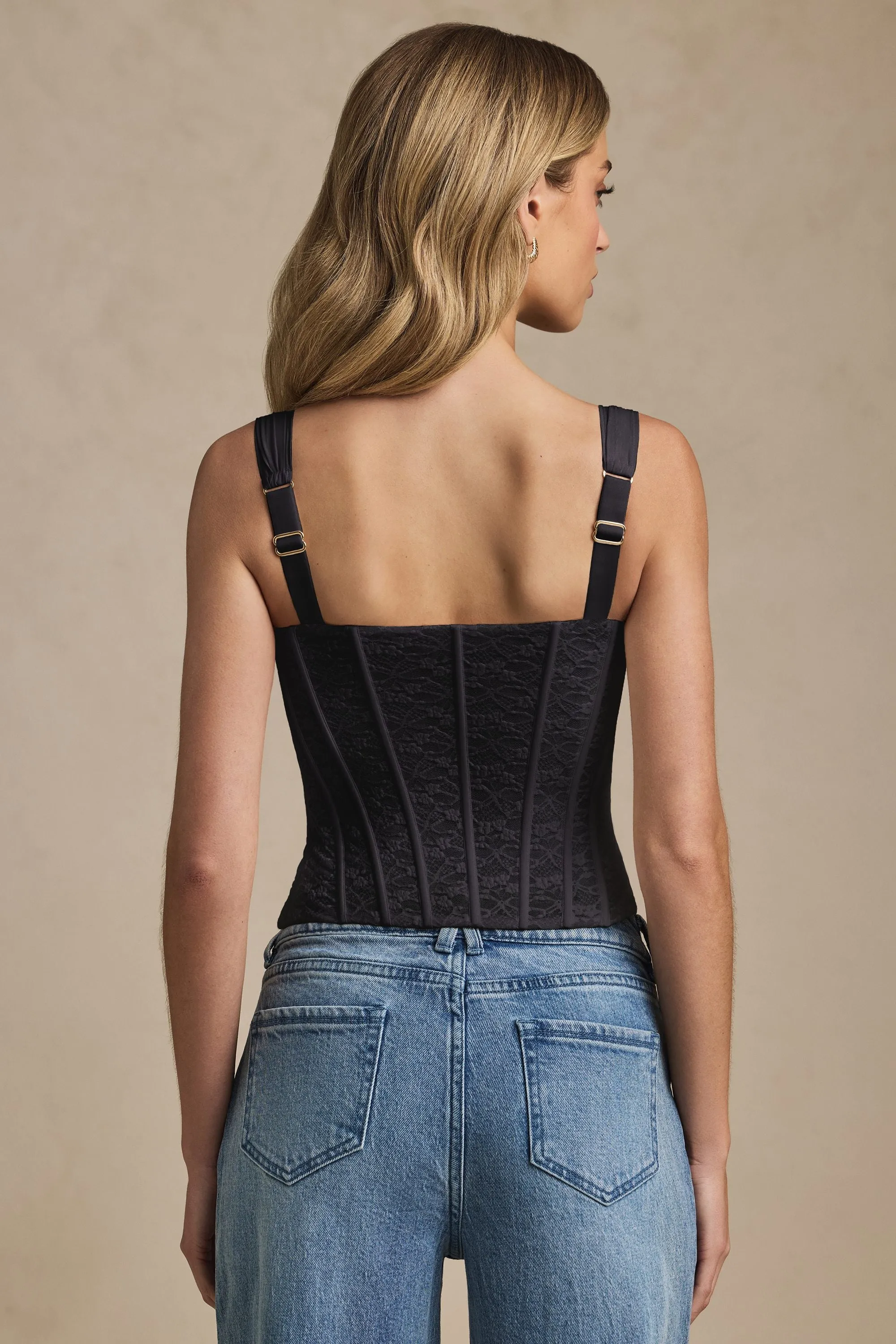 Underwired Lace Corset Top in Black Frost Glow Saga Fit