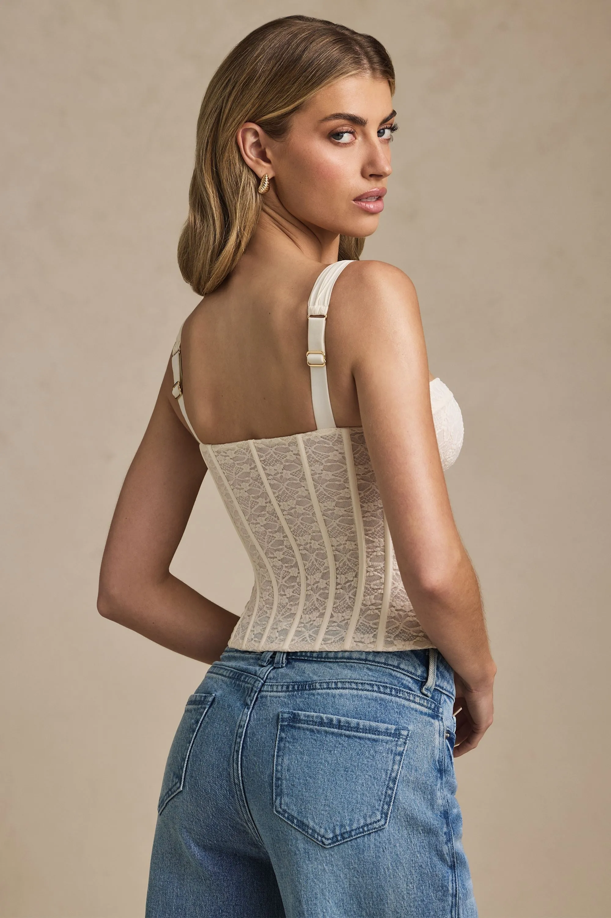 Underwired Lace Corset Top in Ivory QuickDryTech