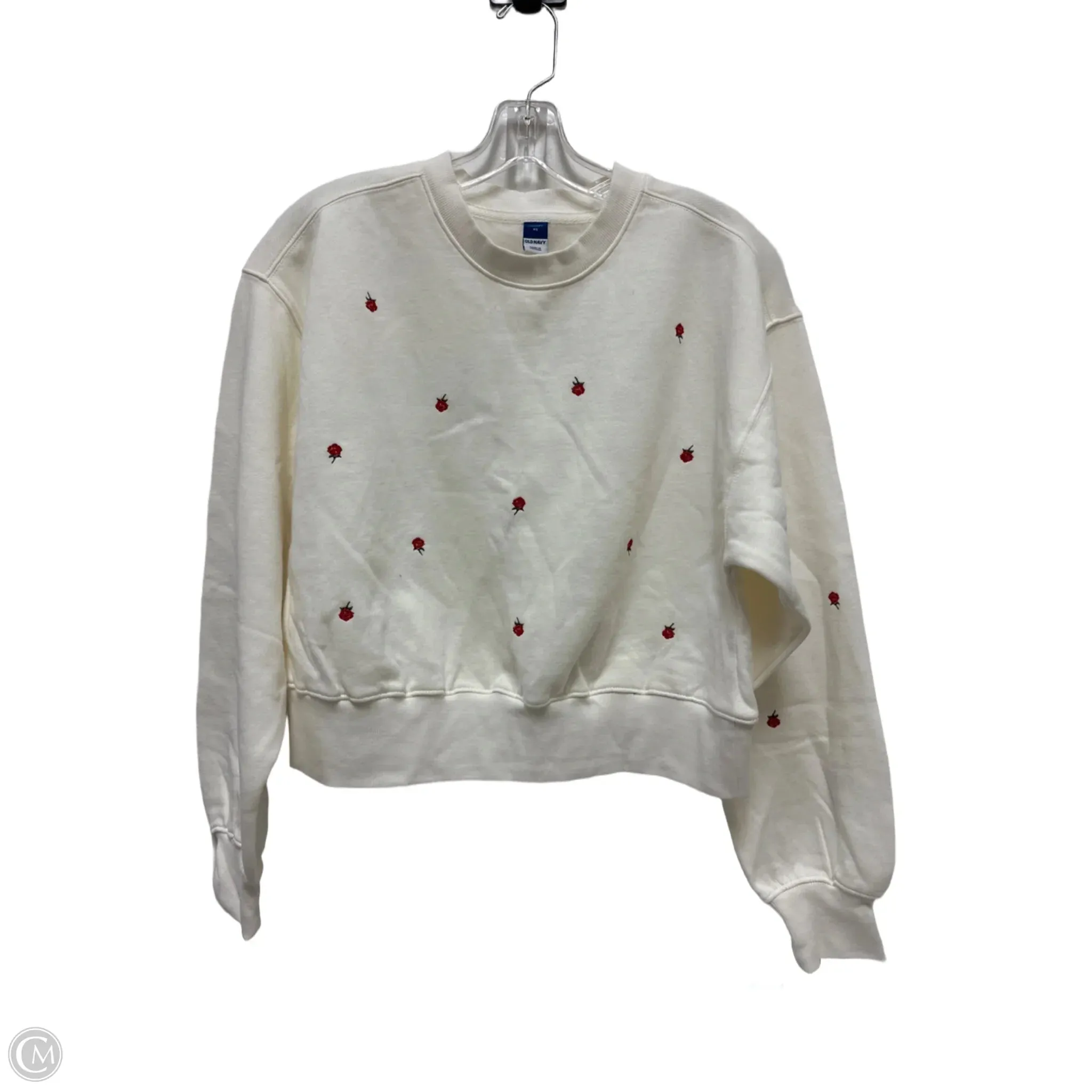 Sweatshirt Crewneck By Old Navy In Cream & Red, Size: Xs FlatlockSeaming MultiPurposePockets