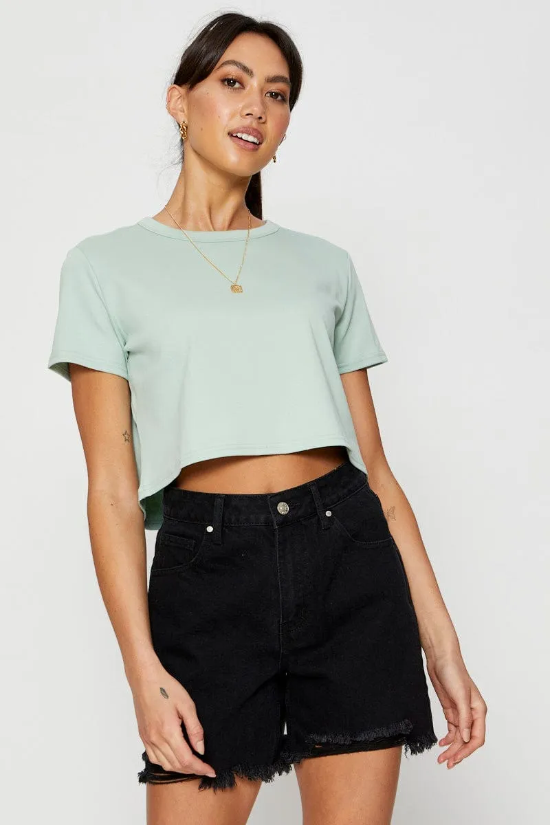 PrecisionTailoring Green T Shirt Short Sleeve Crop Crew Neck Cotton