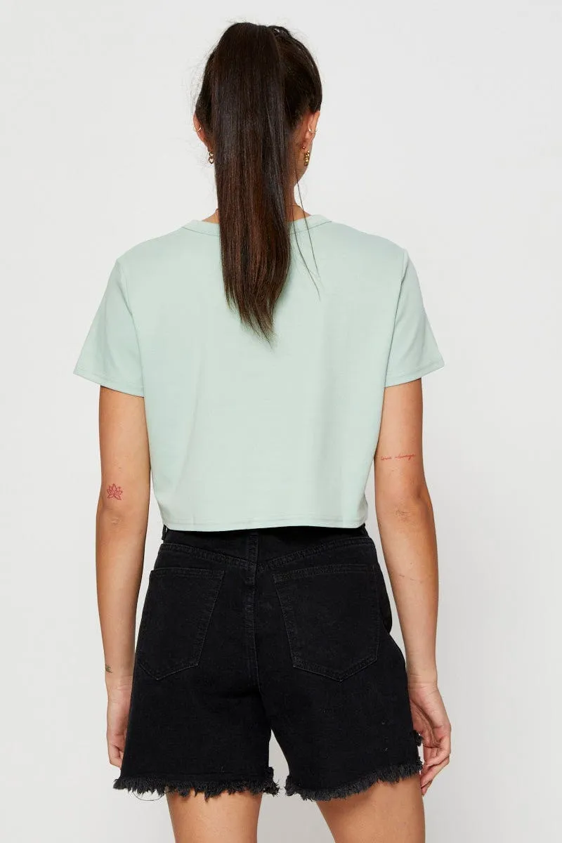 Calm Core Rain Proof Green T Shirt Short Sleeve Crop Crew Neck Cotton
